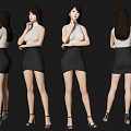 Elegant Woman In Stylish Dress And High Heels From Multiple Angles