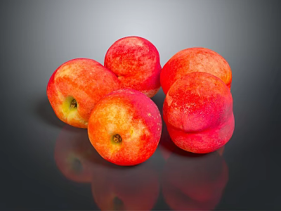 Fresh Red Peaches in a Pile on Dark Background with Shiny Skin 3d model