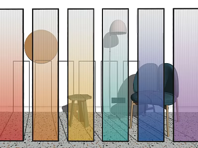 Colorful Modern Room Dividers With Gradient Hues And Furniture Elements In Interior 3d model