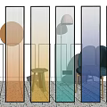 Colorful Modern Room Dividers With Gradient Hues And Furniture Elements In Interior