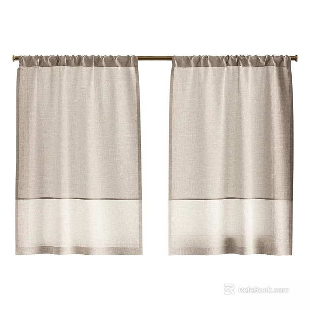 Beige Linen Curtains With Sheer Layer Design For Modern Home Windows 3d model 