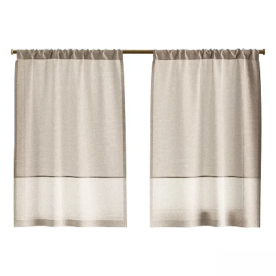 Beige Linen Curtains With Sheer Layer Design For Modern Home Windows 3d model