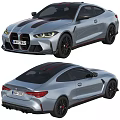 Silver Sporty BMW Coupe With Black Stripes And Black Wheels Design