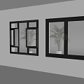 Modern Black Framed Windows With Potted Plant On White Wall Interior