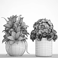 Glass Vases With White Lilies Roses And Green Decorative Elements On Wooden Surface