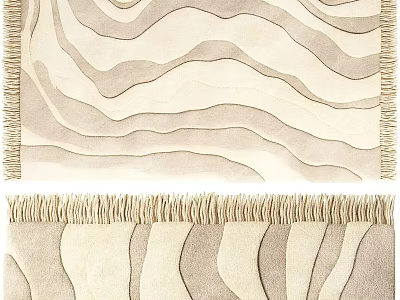Square Rug With Wavy Pattern And Fringe Trim In Neutral Tones 3d model