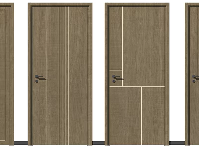 Modern Wooden Hinged Doors With Panel Lines And Stylish Handles For Home Interiors 3d model