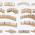 Wooden Landscape Bridges with Various Arched Shapes and Intricate Railing Designs