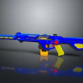 Futuristic Blue Sci Fi Gun With Yellow Accents Red Details And Modern Design