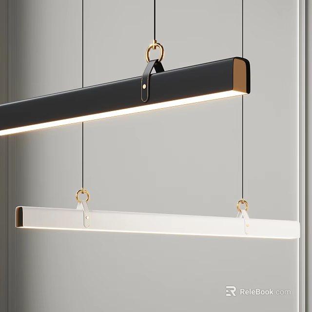 Modern Black And White Linear Pendant Lights With Gold Hooks For Interior Space 3d model 