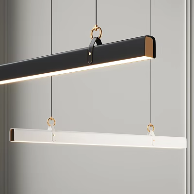 Modern Black And White Linear Pendant Lights With Gold Hooks For Interior Space 3d model