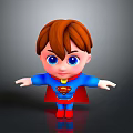 3D Model Boy Wearing Superman Costume Blue Outfit Red Cape Yellow Emblem Arms Outstretched