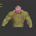 Game Movie Character With Green Skin Muscular Build Sharp Fangs Red Necklace And Chest Tattoos