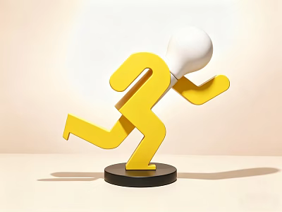 Modern Decorative Ornament Set Featuring Yellow Human Figure White Light Bulb Head On Black Base 3d model