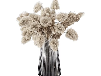 Stylish Silver Striped Vase With Beige Dried Flowers For Home Decor 3d model