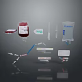 Essential Medical Supplies Display With Blood Bag Syringe IV Bag And Medical Components