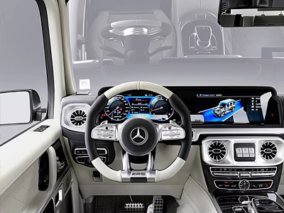 Luxurious Car Interior With Mercedes Steering Wheel And Dashboard 3d model