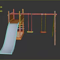 Outdoor Wooden Playground Structure with Slide Platform and Two Swings