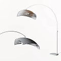 Modern Minimalist Floor Lamp With White Striped Shade And Curved Metal Stand