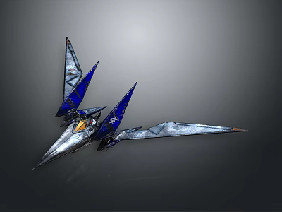 Futuristic Blue and Silver Spaceship with Sleek Aerodynamic Design for Cosmic Exploration 3d model