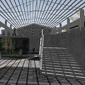 Modern Office Building Exterior With Brick Glass Facade Walkway And Greenery