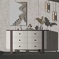 Modern Entryway Console Table And Side Cabinet Interior With White Drawers Mirror And Decorative Vase