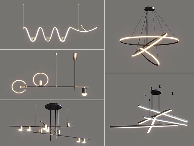 Modern Pendant Lights Showcasing Geometric Shapes Sleek Lines and LED Lighting in Various Contemporary Designs 3d model