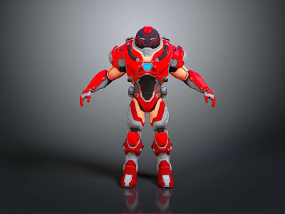 Red Armored Mech Warrior 3D Model With Glowing Core And Metallic Armor Design 3d model