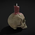 Skull Shaped Candle Lamp With Lit Red Candle And Dripping Wax