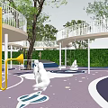 Elevated View of Children's Play Area with Circular Paths Trees and Play Structures 3d model