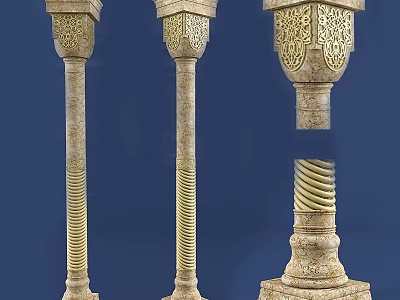 Ornate Stone Columns with Carved Capitals Spiral Bodies and Decorative Bases 3d model