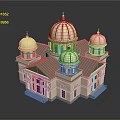 Light Colored Multiple Dome Building Exterior With Green Roof And Windows