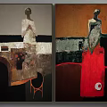 Modern Figurative Paintings With Neutral Tones And Red Accents For Interior Wall Art