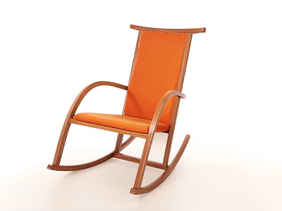 Minimalist Orange Rocking Chair With Wooden Frame Comfortable Seat And Backrest 3d model