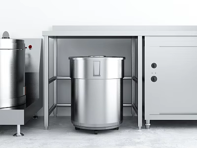 Stainless Steel Industrial Equipment With Tank Cabinet And Shelf In Modern Kitchen Setup 3d model