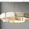 Modern Block Shaped Chandelier With White And Beige Panels And Soft Gold Hanging