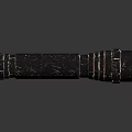 Damaged Black Carbon Fiber Flashlight With Textured Surface And Metal Rings On Reflective Base