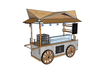 Functional Mobile Food Cart With Canopy Display Case And Wheels 3d model