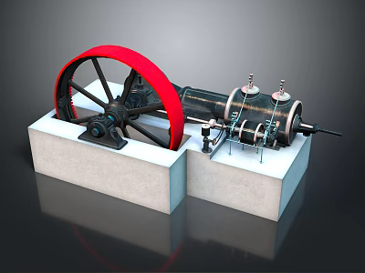 Industrial Mechanical Equipment With Red Wheel Black Body And Base Blocks 3d model