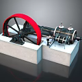Industrial Mechanical Equipment With Red Wheel Black Body And Base Blocks