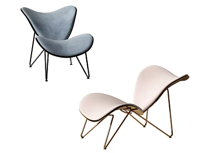 Modern Lounge Chairs With Blue And Pink Upholstery Metal Frame And Elegant Wing Shaped Design 3d model