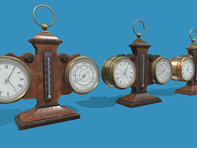 Vintage Table Clocks With Wooden Base And Various Retro Design Dials 3d model