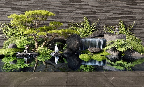 New Chinese-style rockery waterscape overlapping water drop landscape stone indoor landscape landscaping courtyard sketch water drop landscape plant pile landscape 3d model