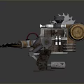 Steampunk Mechanical Device With Metal Gears Saw Blade And Wooden Barrel