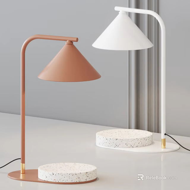 Modern Brown Curved and White Straight Table Lamps with Terrazzo Bases 3d model 