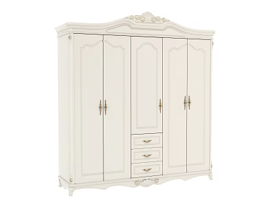 Elegant European Style White Wardrobe with Carved Details Multiple Doors and Drawers 3d model