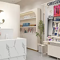Elegant Modern Beauty Hair Salon Interior With Marble Reception Desk Cosmetic Displays And Green Plants