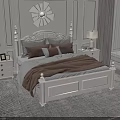 White Double Bed With Carved Headboard Brown Gray Bedding Nightstands Table Lamps Paneled Walls