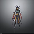Fantasy Woman With Horns In Armored Outfit Purple Blue Accents Standing Pose