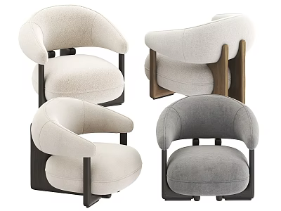 Modern Upholstered Armchairs In Beige Gray Fabric With Wooden Legs Design 3d model